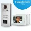 BT SECURITY Visiophone-Portier interphone vidéo modern 2 fils - 2 appartements - 2 écrans blancs - avec lecteur de badge
