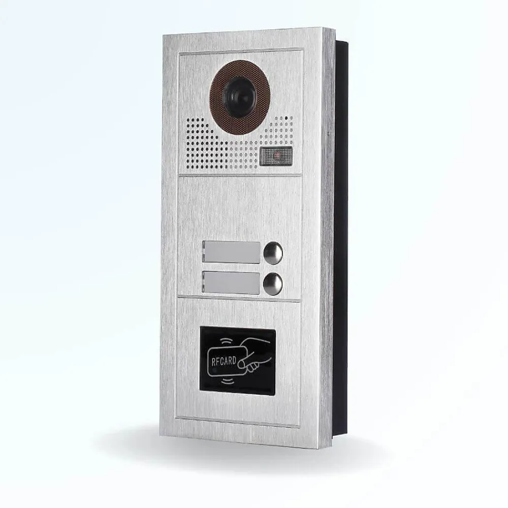 BT SECURITY Visiophone-Portier interphone vidéo modern 2 fils - 2 appartements - 2 écrans blancs - avec lecteur de badge