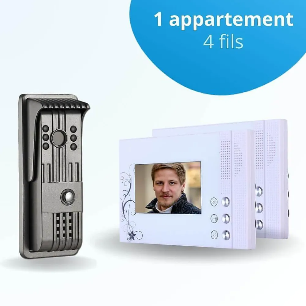 BT SECURITY Visiophone-Portier interphone vidéo pili 4 fils - 2 écrans blancs