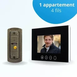 BT SECURITY Visiophone-Portier interphone vidéo pino 4 fils - 1 écran noir 7" - avec mémoire photos