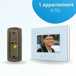 BT SECURITY Visiophone-Portier interphone vidéo pino 4 fils - 1 écran blanc 7