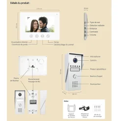 Kyf Portier Vidéo filaire connecté Wifi avec Ecran tactile 7p, 2 fils, Contrôle vocal
