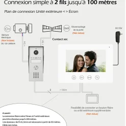Kyf Portier Vidéo filaire connecté Wifi avec Ecran tactile 7p, 2 fils, Contrôle vocal