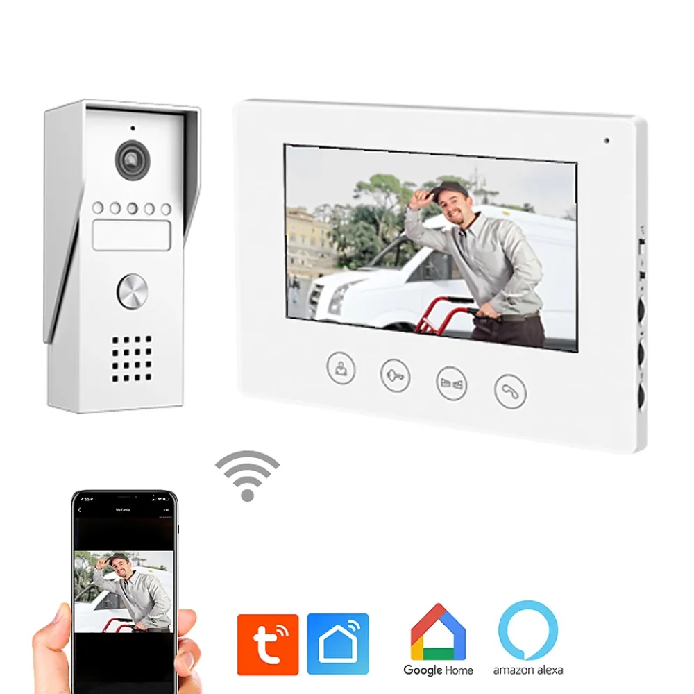 Kyf Portier Vidéo filaire connecté Wifi avec Ecran tactile 7p, 2 fils, Contrôle vocal