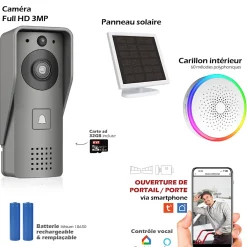 Kyf Portier Vidéo Solaire connecté Wifi avec Carillon intérieur 60 mélodies