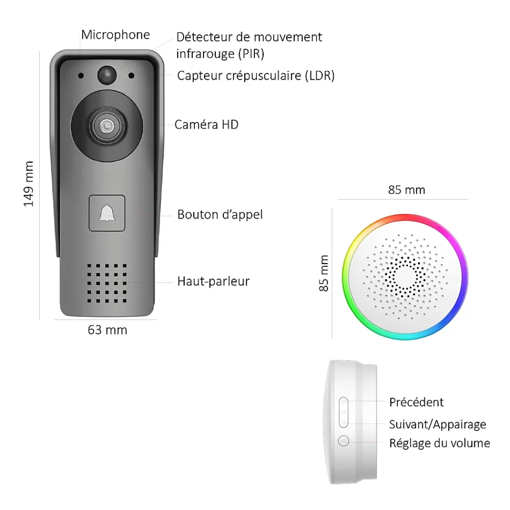 Kyf Portier Vidéo Solaire connecté Wifi avec Carillon intérieur 60 mélodies