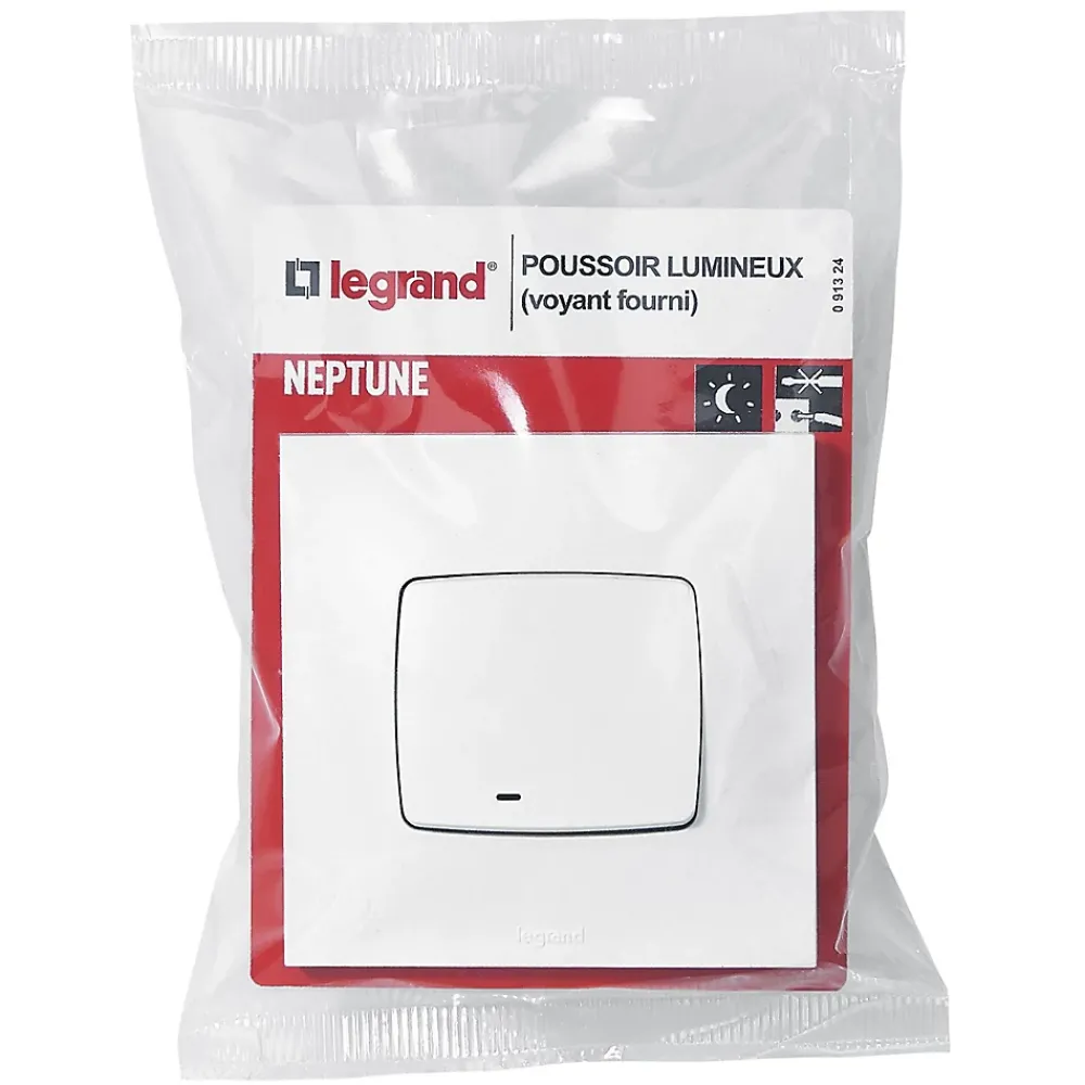 Legrand Interrupteur Encastrable-Poussoir lumineux Neptune plastique blanc