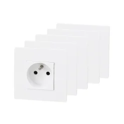 Prise avec terre blanc complet, lot de 5