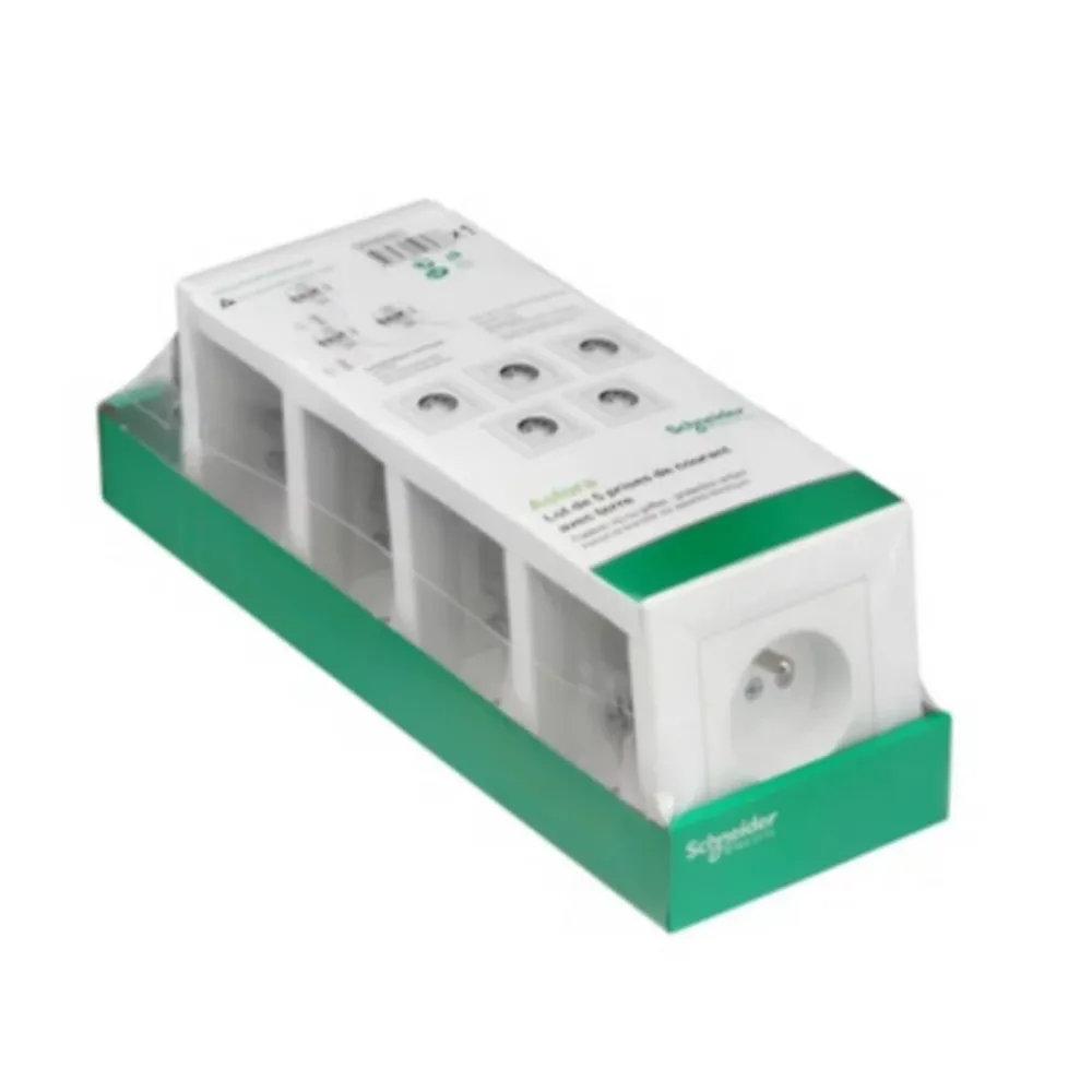 Schneider Electric Prise Encastrable-Prise avec terre complète Asfora blanc, lot de 5
