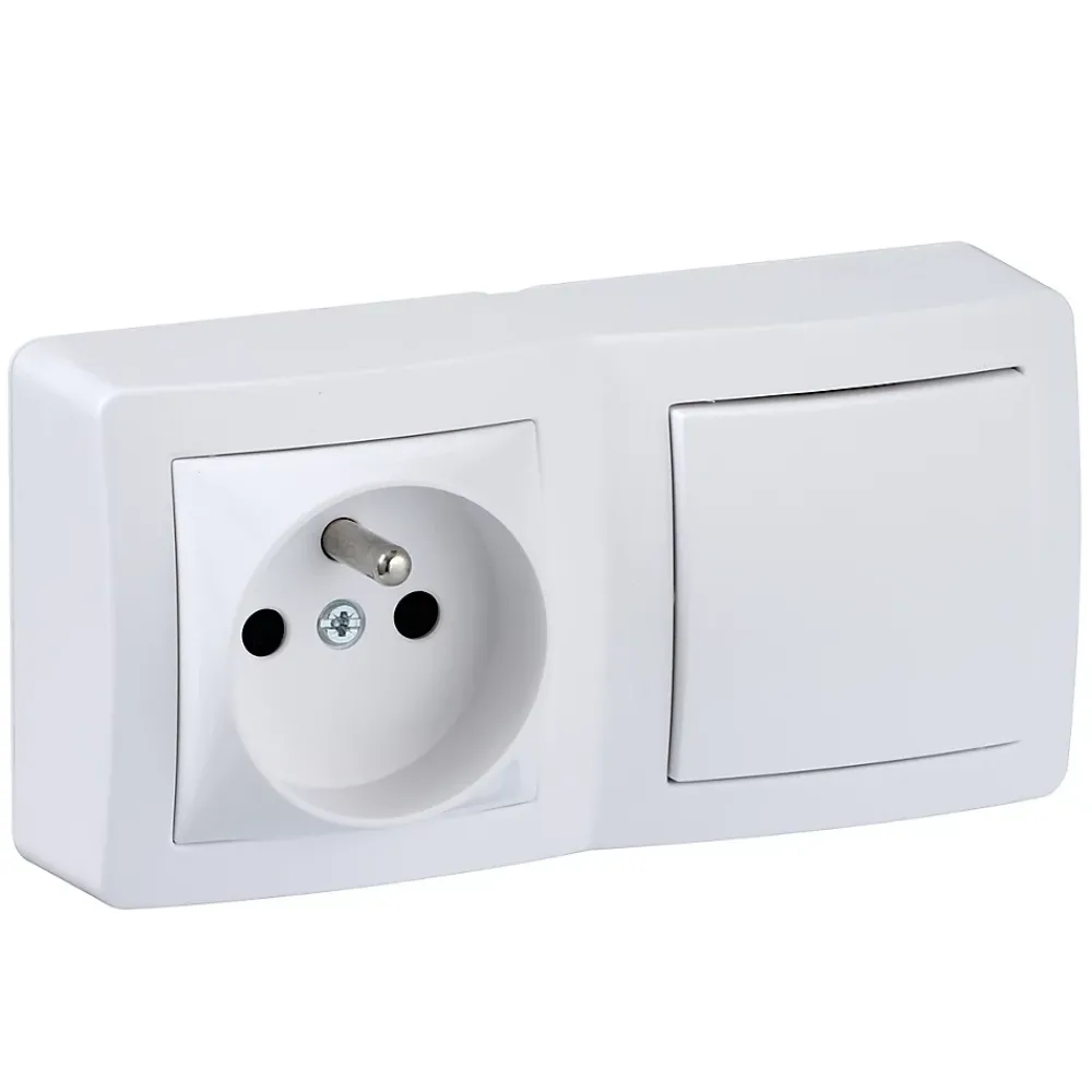 Schneider Electric Prise avec terre + interrupteur va-et-vient complets saillie Alréa blanc