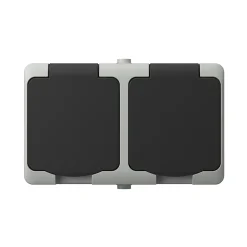 Prise avec terre étanche en saillie gris complet - H 8,5 cm / L 6,5 cm / P 5 cm