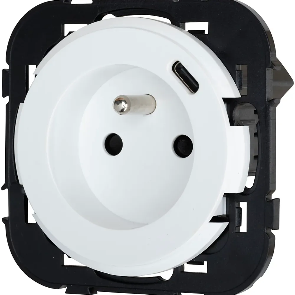 Jacobsen Prise Encastrable-Prise avec terre + 1 x USB-C Espen blanc à composer