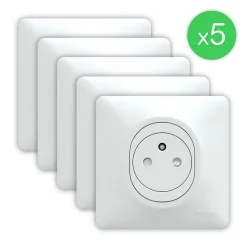 Schneider Electric Prise Encastrable-Prise de courant avec terre affleurante complète Ovalis blanc, lot de 5