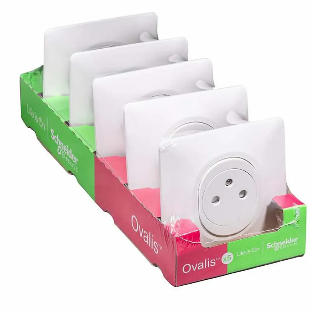 Schneider Electric Prise Encastrable-Prise de courant avec terre affleurante complète Ovalis blanc, lot de 5