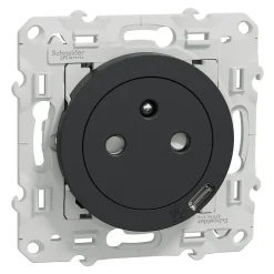 Schneider Electric Prise Encastrable-Prise de courant avec terre affleurante + usb C 10.5W Odace anthracite
