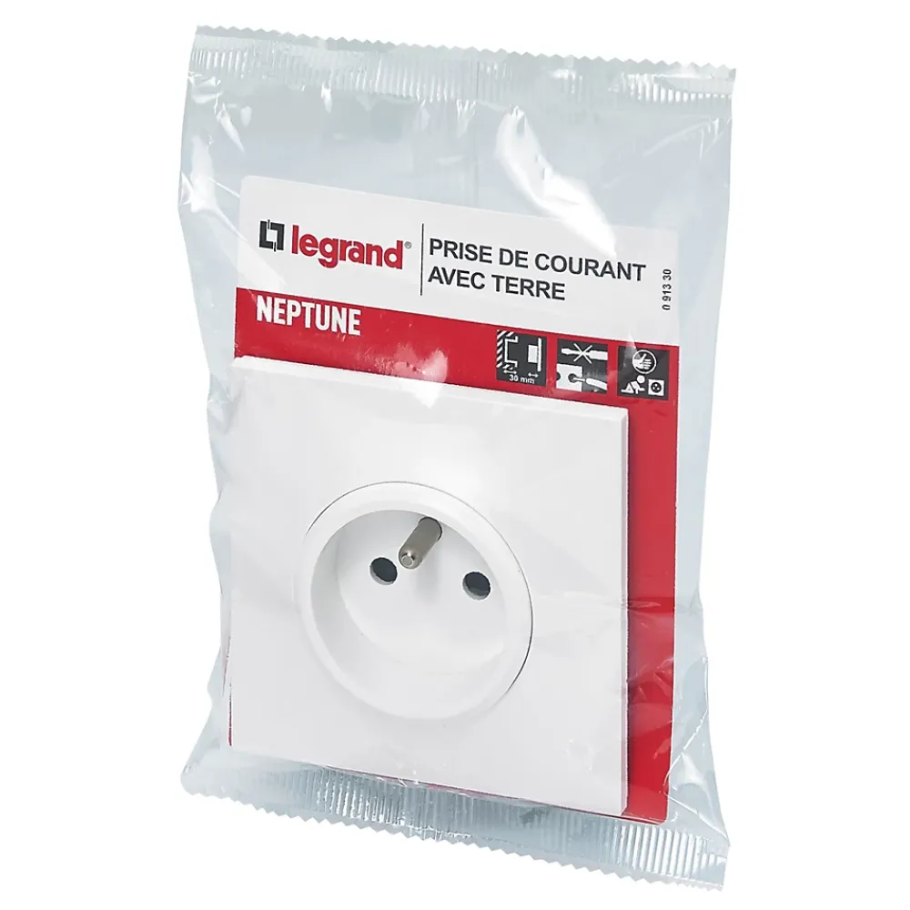 Legrand Prise Encastrable-Prise de courant avec terre Neptune 0 913 30 couleur blanc 16 A 250 V