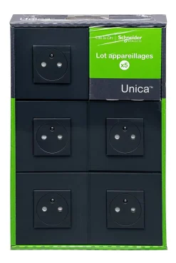 Schneider Electric Prise de courant avec terre anthracite, lot de 5
