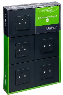 Schneider Electric Prise de courant avec terre anthracite, lot de 5