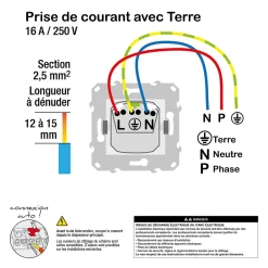 Schneider Electric Prise de courant 2 pôles + terre affleurante connexion rapide 16A Unica Déco anthracite