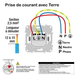 Schneider Electric Prise Encastrable-Prise de courant 2 pôles + terre affleurante 16A Ovalis blanc