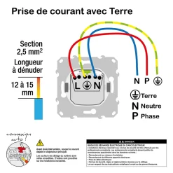 Schneider Electric Prise de courant 2 pôles + terre affleurante 16A Ovalis anthracite