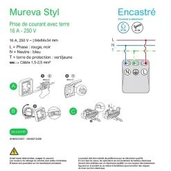 Schneider Electric Prise En Saillie|Prise Étanche-Prise de courant 2 pôles + terre étanche complète encastrée Mureva Styl blanc