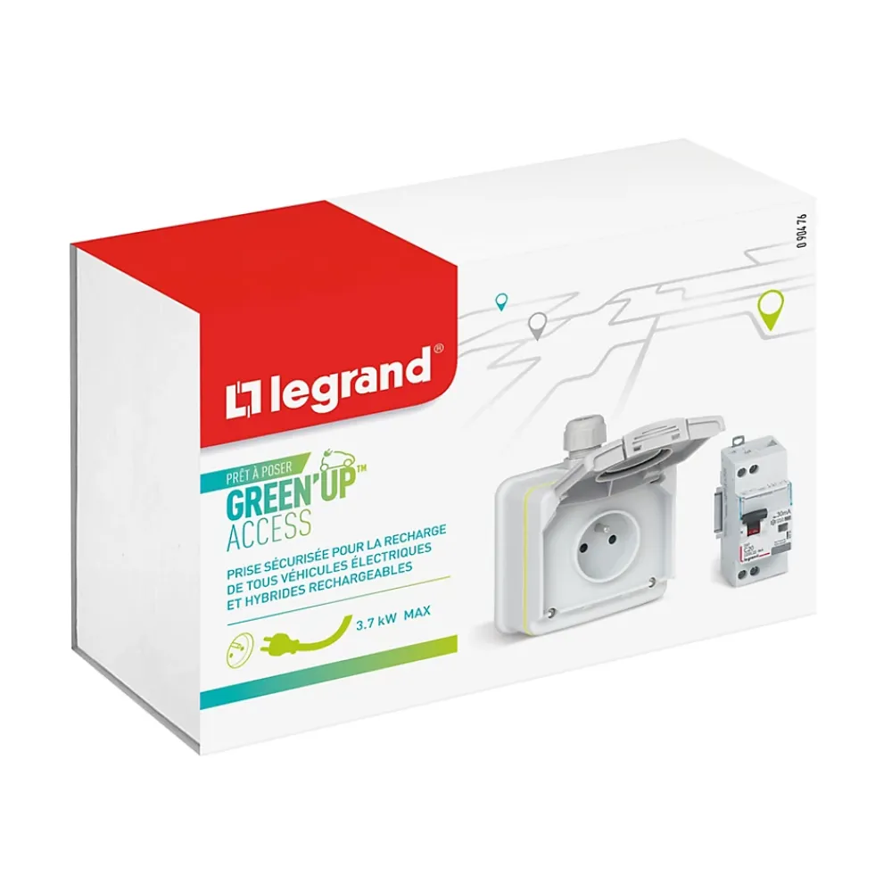 Legrand Borne Recharge Voiture Électrique|Transformateur, Convertisseur Et Chargeur Usb-Prise de courant étanche + disjoncteur Green'up pour véhicule électrique