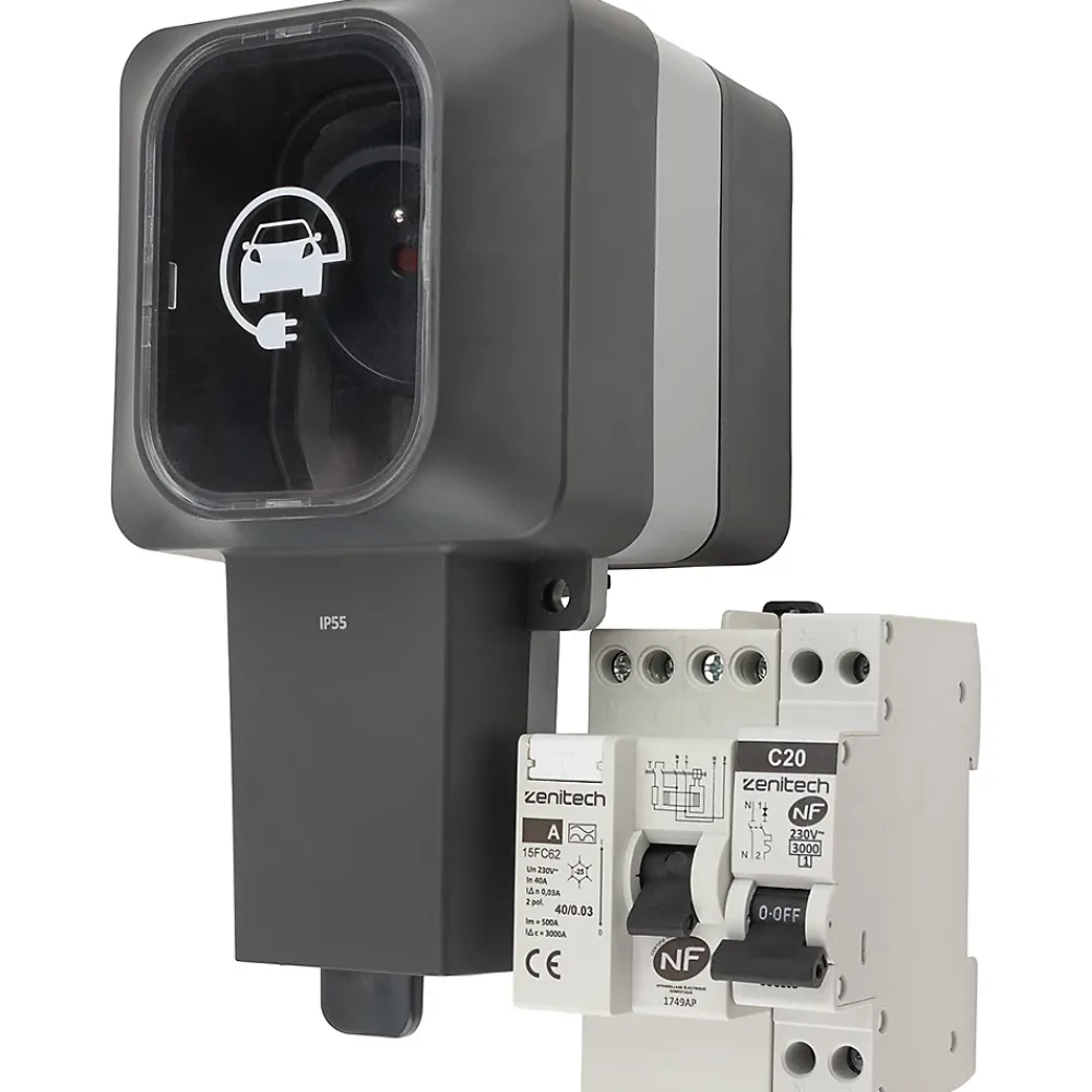 Protec Prise Easy Charge IP55 3,6 kW + interrupteur diff + disjoncteur