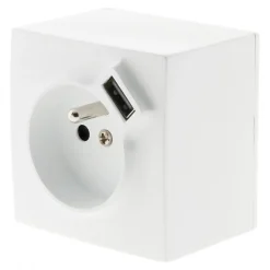 Prise En Saillie-Prise en saillie 2P+T avec chargeur USB blanc