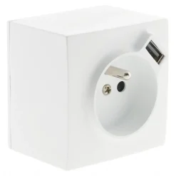 Prise En Saillie-Prise en saillie 2P+T avec chargeur USB blanc