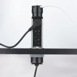 Cuisissimo Prise Encastrable-Prise plan de travail SKY - Bloc 3 prises + 2 USB-A rétractable inox et noir