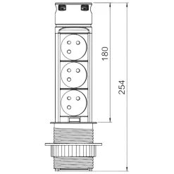 Cuisissimo Prise Encastrable-Prise plan de travail SKY - Bloc 3 prises + 2 USB-A rétractable inox et noir