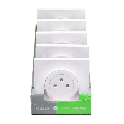 Schneider Electric Prise 2 pôles + terre affleurante Odace blanc complet - lot de 5 pièces