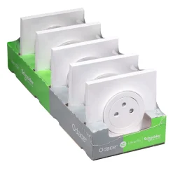 Schneider Electric Prise 2 pôles + terre affleurante Odace blanc complet - lot de 5 pièces
