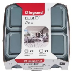 Legrand Interrupteur Étanche-Prise 2 pôles + terre et 1 interrupteur Plexo gris vendue par 3 pièces