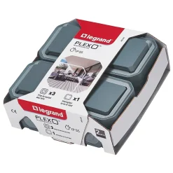 Legrand Interrupteur Étanche-Prise 2 pôles + terre et 1 interrupteur Plexo gris vendue par 3 pièces