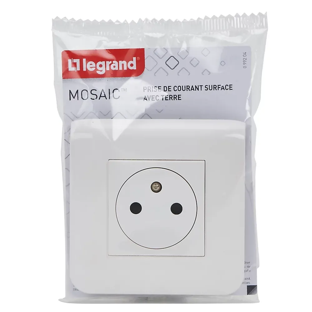 Legrand Prise 2 pôles + terre à vis Mosaïc blanc