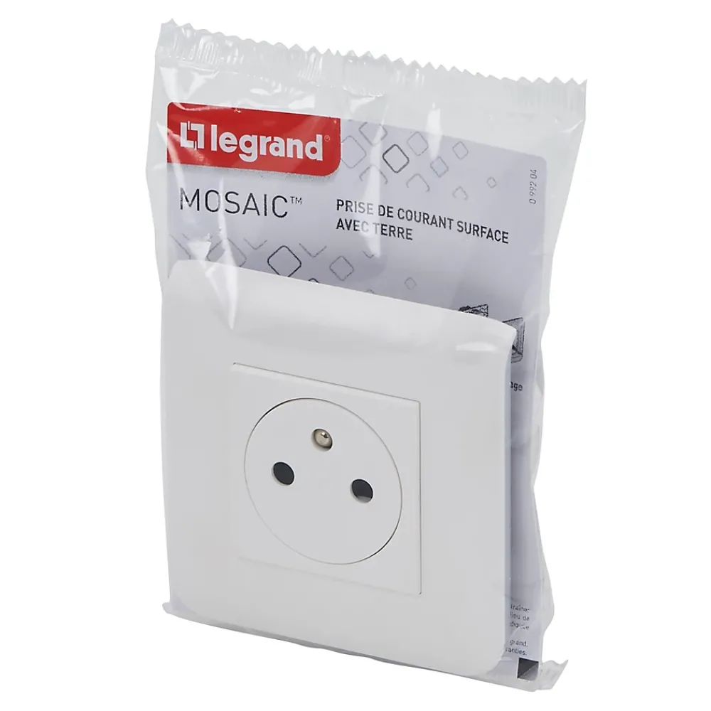 Legrand Prise 2 pôles + terre à vis Mosaïc blanc
