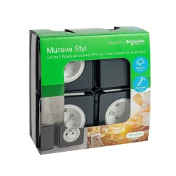 Schneider Electric Prise Étanche-3 prises avec terre + 1 interrupteur va-et-vient Mureva Styl gris anthracite, lot