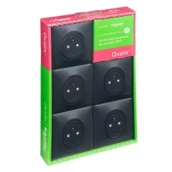Schneider Electric Prise Encastrable-Prises de courant avec terre affleurante complète Ovalis anthracite, lot de 5