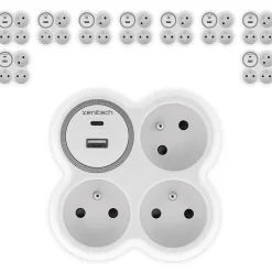 Zenitech Transformateur, Convertisseur Et Chargeur Usb-5 prises 3x16A + 2 ports USB A/C -