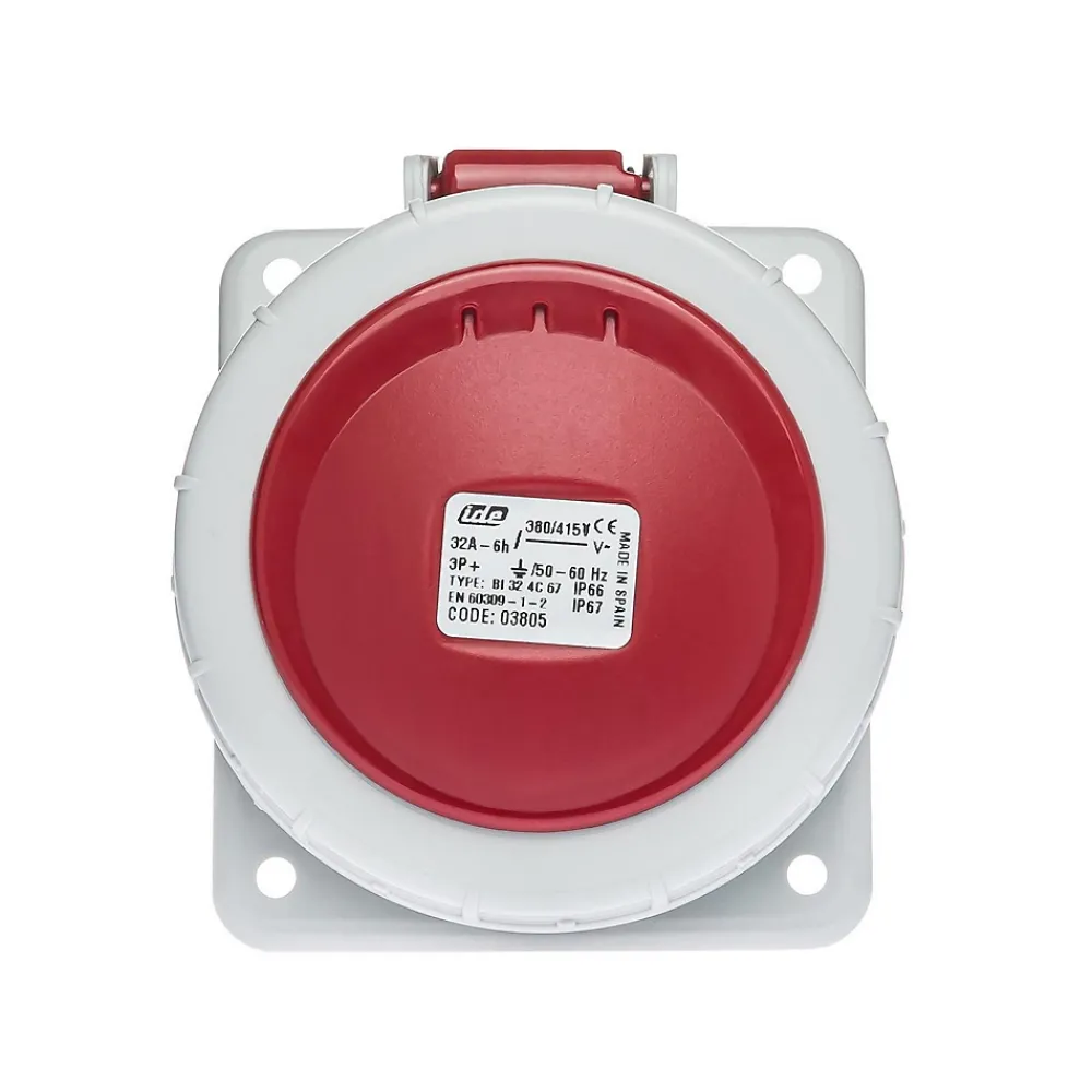 Ide Interrupteur Étanche-Prise Triphasé 32a 3p+t - 4 Broches - Encastrable Sur Coffret - étanche Ip67 -