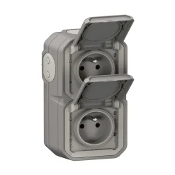 Legrand Prise Étanche-Prise verticale Plexo gris en saillie, lot de 2