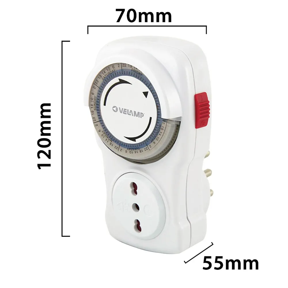 Velamp Prise Programmable-Programmateur hebdomadaire mécanique - 10/16A.