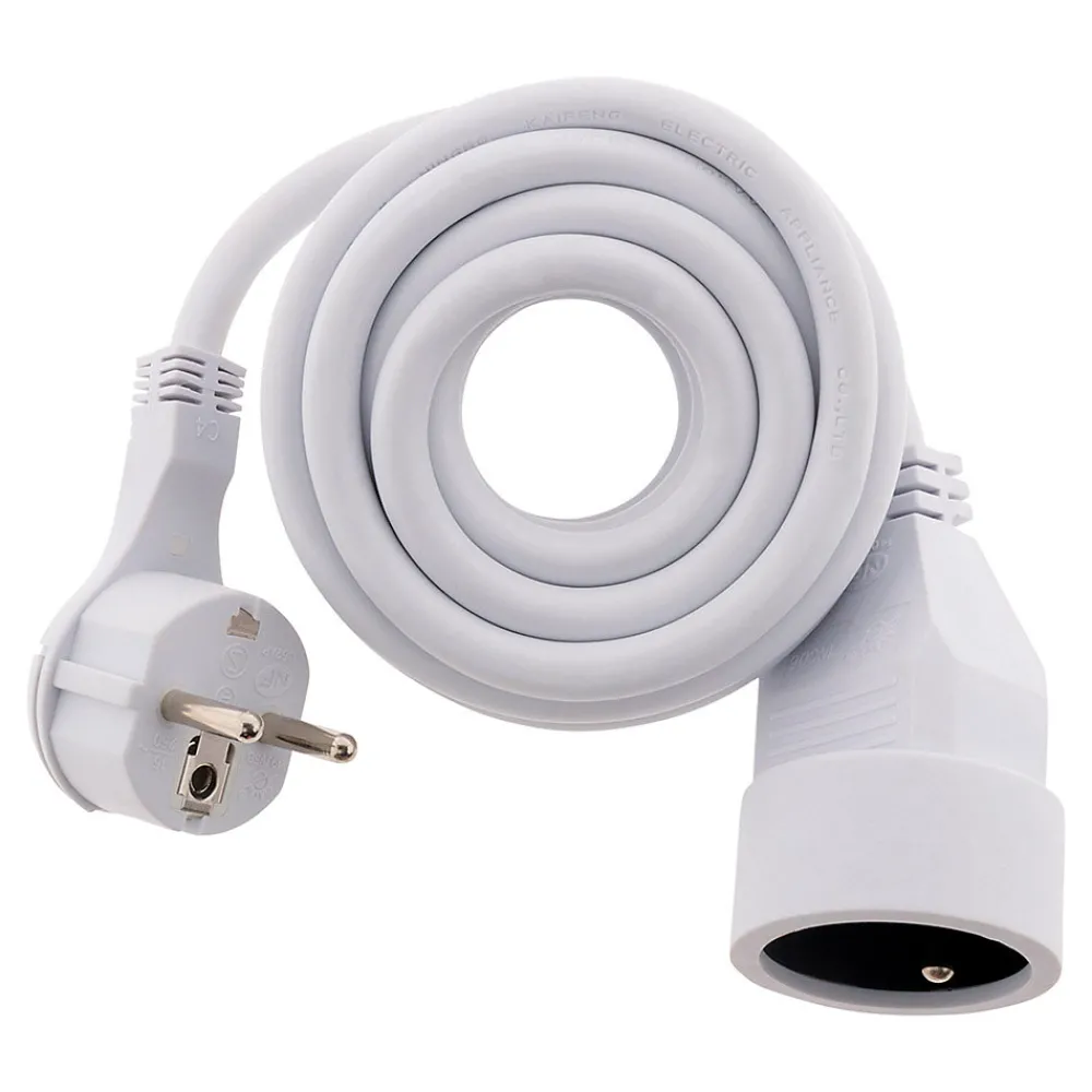 Zenitech Rallonge Électrique-Prolongateur 16A 2P+T HO5VV-F 3G1,5mm² - Blanc 3m avec fiche extraplate -