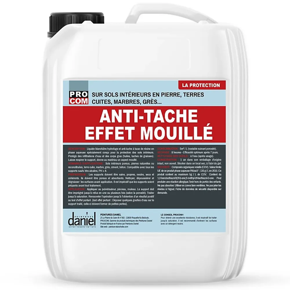 Procom Etanchéité Du Mur Intérieur-Protection anti-tache, hydrofuge, oléofuge EFFET MOUILLÉ, terrasses, sols intérieurs, extérieurs -5 litres-