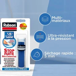 Rubson Mastic, Cartouche Joint Et Silicone-Pâte à reboucher Salle de bain Saine Stop fuite 64g