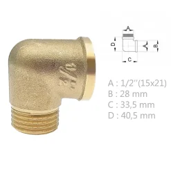 Monmobilierdesign Raccord À Visser-Raccord laiton coudé 90 degrés mâle femelle à visser diam 1/2