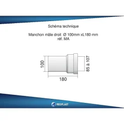 Regiplast Robinet Chasse D'Eau-Raccord - Pipe droite mâle - 100mm - Couleur blanche - Idéale pour installations sanitaires