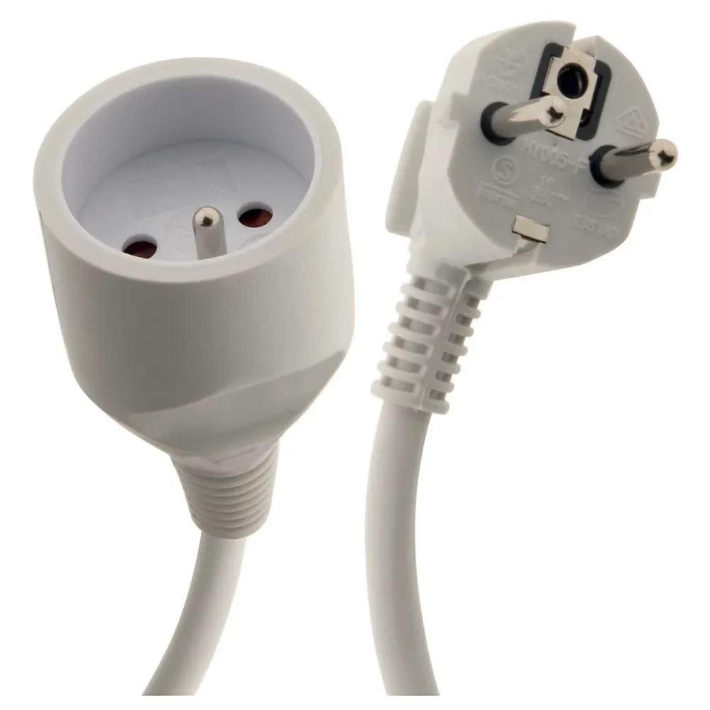 Zenitech Rallonge Électrique-Rallonge 1,90m - HO3VVH2F 2x0,75mm² 6A - blanc -